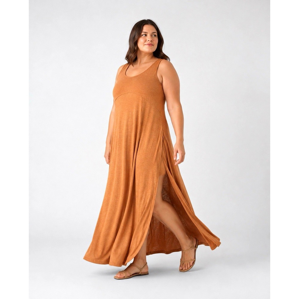Halara Pumpkin Orange Floral Yarn Maxi Dress with Built-in Shorts XL Sleeveless